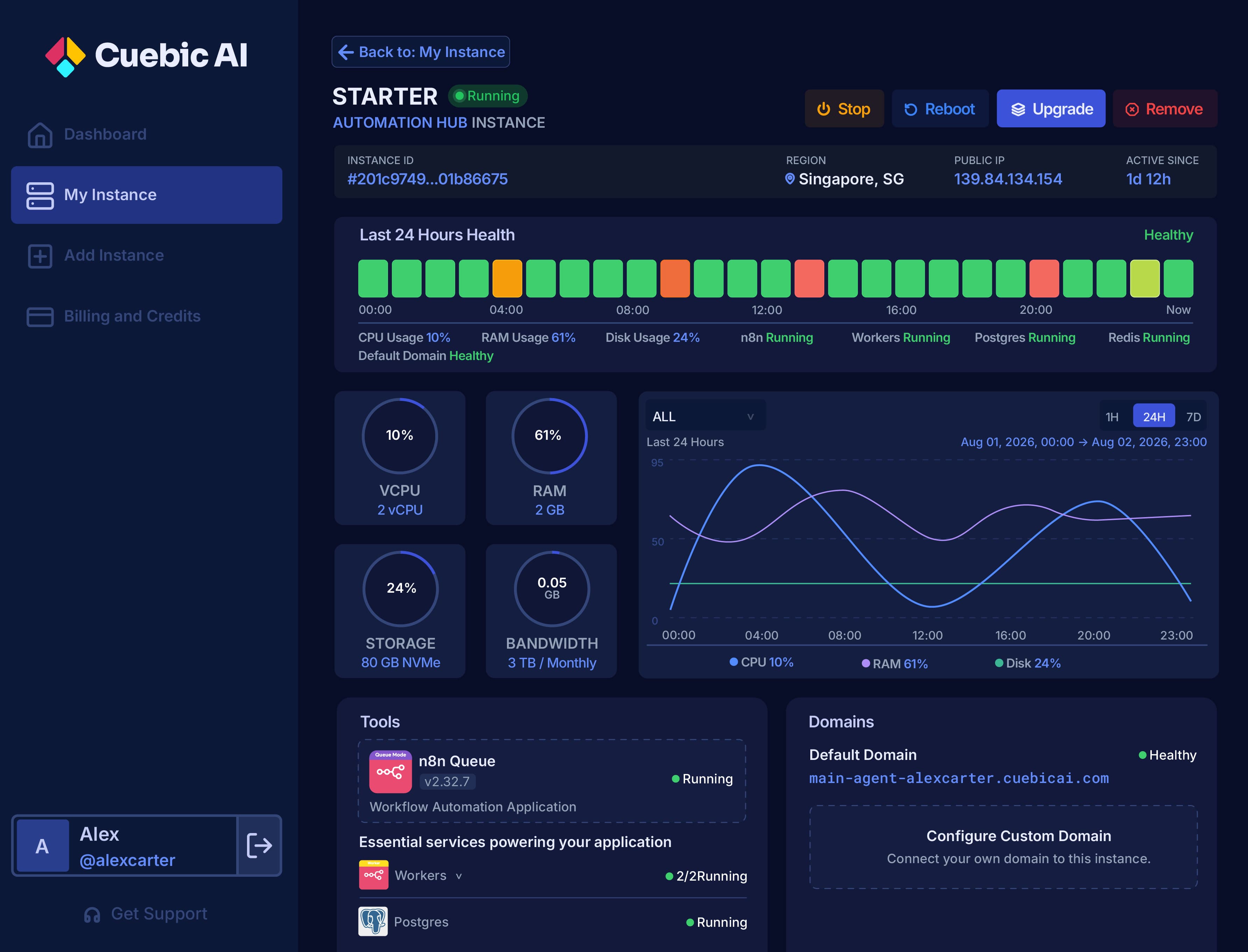 Cuebic AI instance dashboard