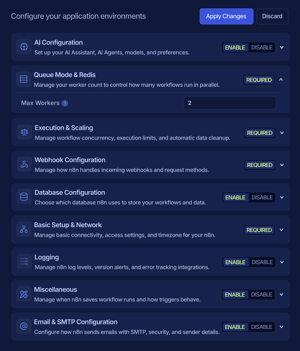 Cuebic AI n8n environment configuration feature
